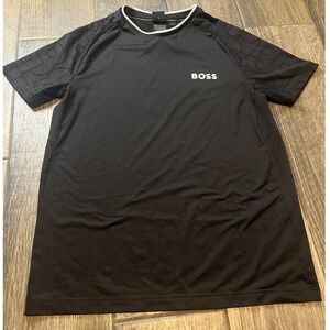 Hugo Boss Matteo Berrettini Slim Fit Stretch Tennis Shirt Mens S Black Logo TEE